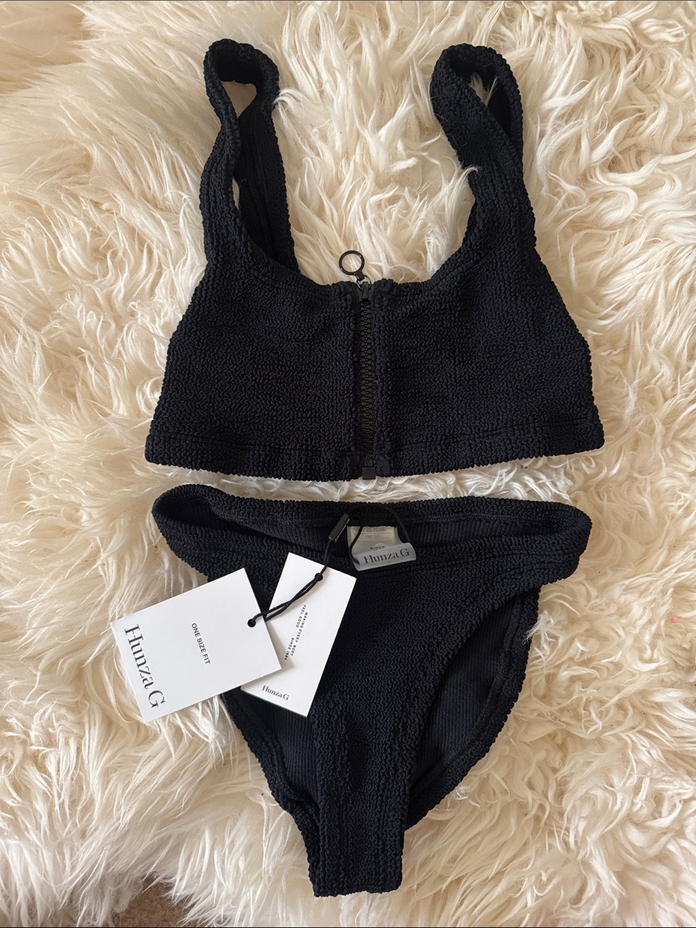 Hunza G Black Dallas zip front bikini